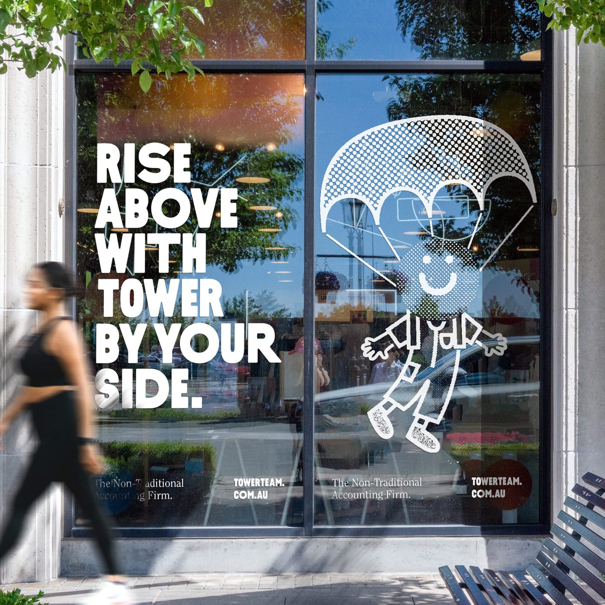 Tower Business Associates store front illustrations. Strategy, art direction and brand identity by Studio Work
